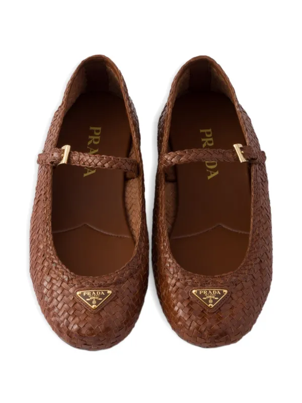 Prada Woven Leather Ballet Flats | Brown | FARFETCH