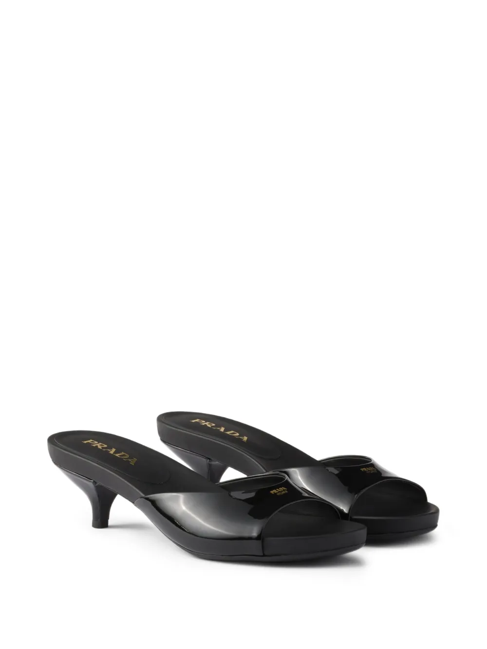  Prada 45mm Leather Heeled Mules - Black 