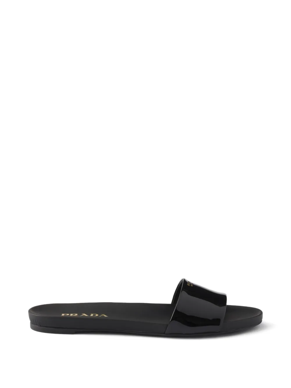 Prada logo patent leather slides Zwart