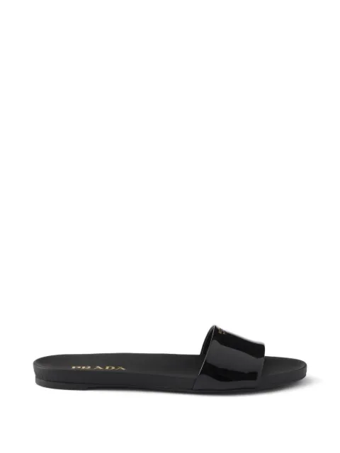 Prada logo patent leather slides