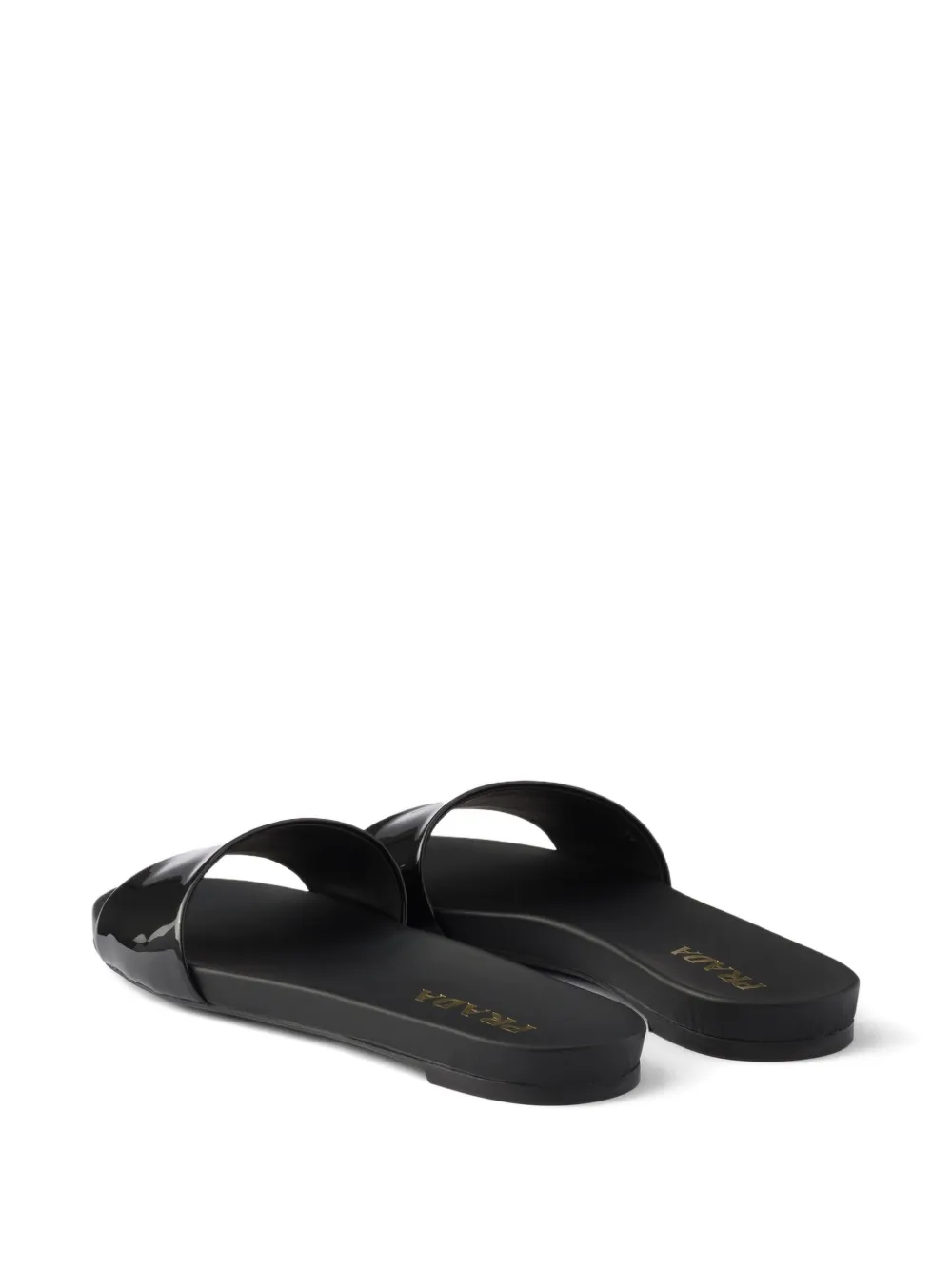 Prada logo patent leather slides Zwart