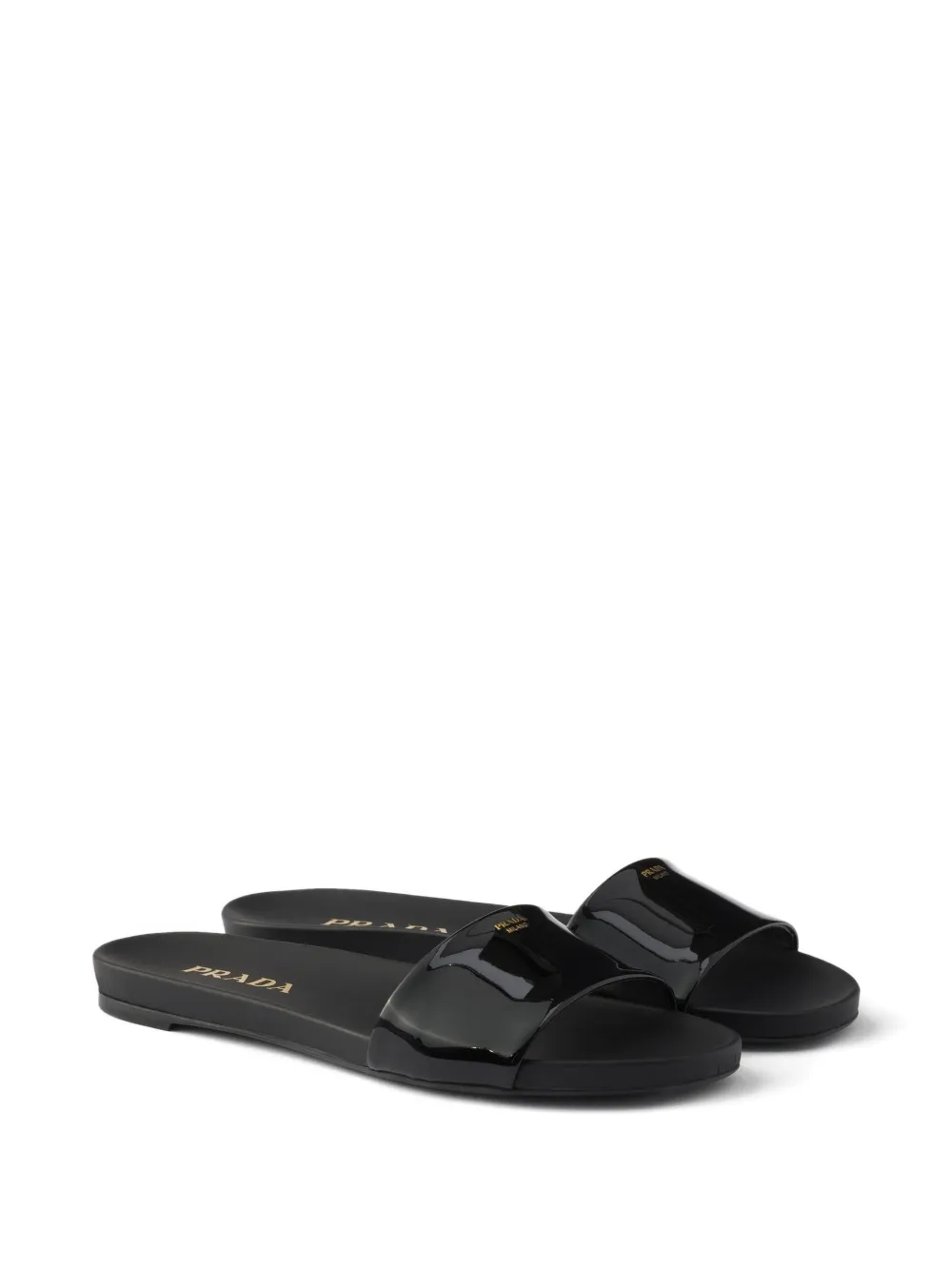 Prada logo patent leather slides Zwart