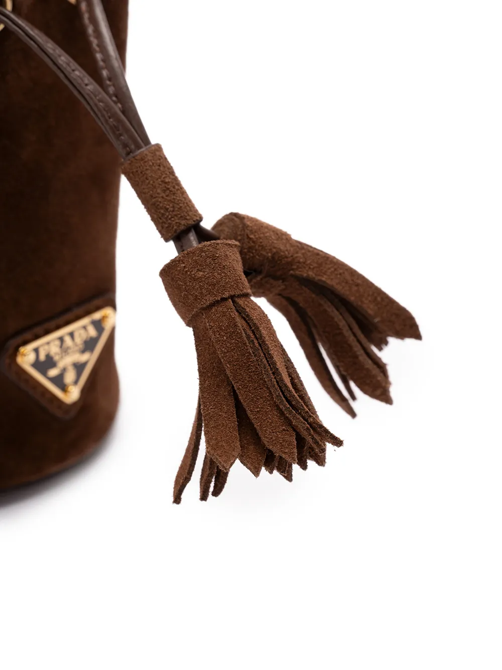 Prada Suède sleutelhanger met kwastje Bruin