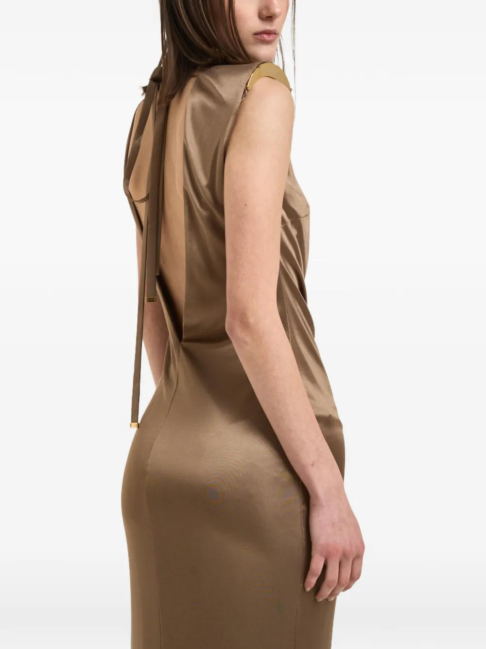 Elisabetta Franchi Jurk met geknoopt detail en open rug Bruin