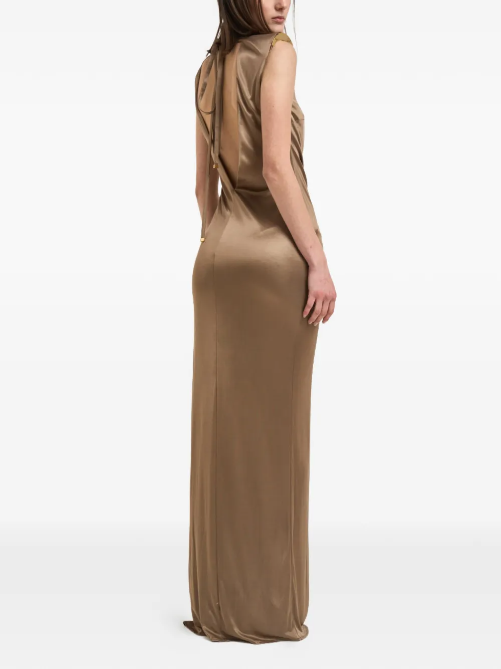 Elisabetta Franchi Jurk met geknoopt detail en open rug Bruin