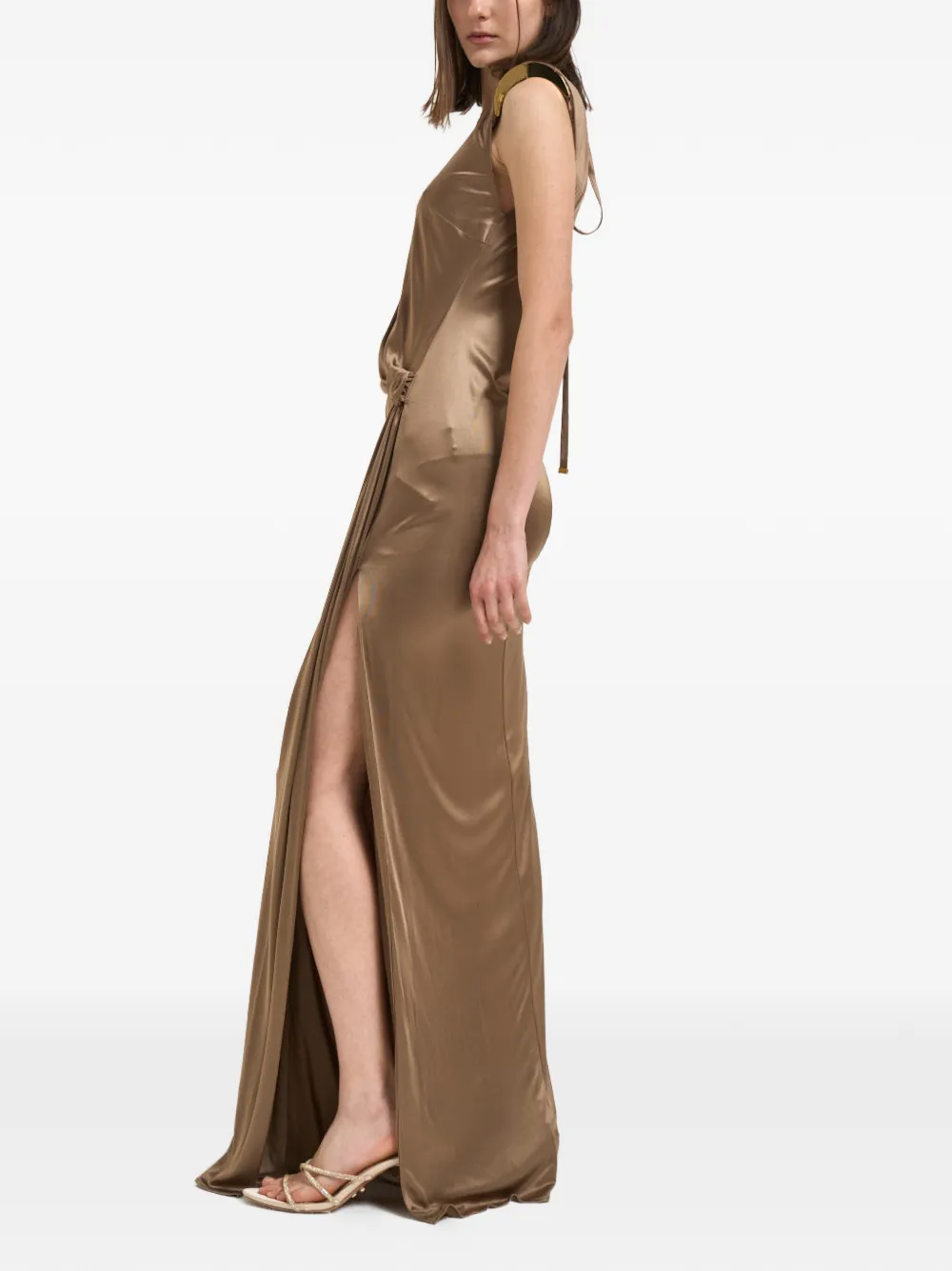 Elisabetta Franchi Jurk met geknoopt detail en open rug Bruin