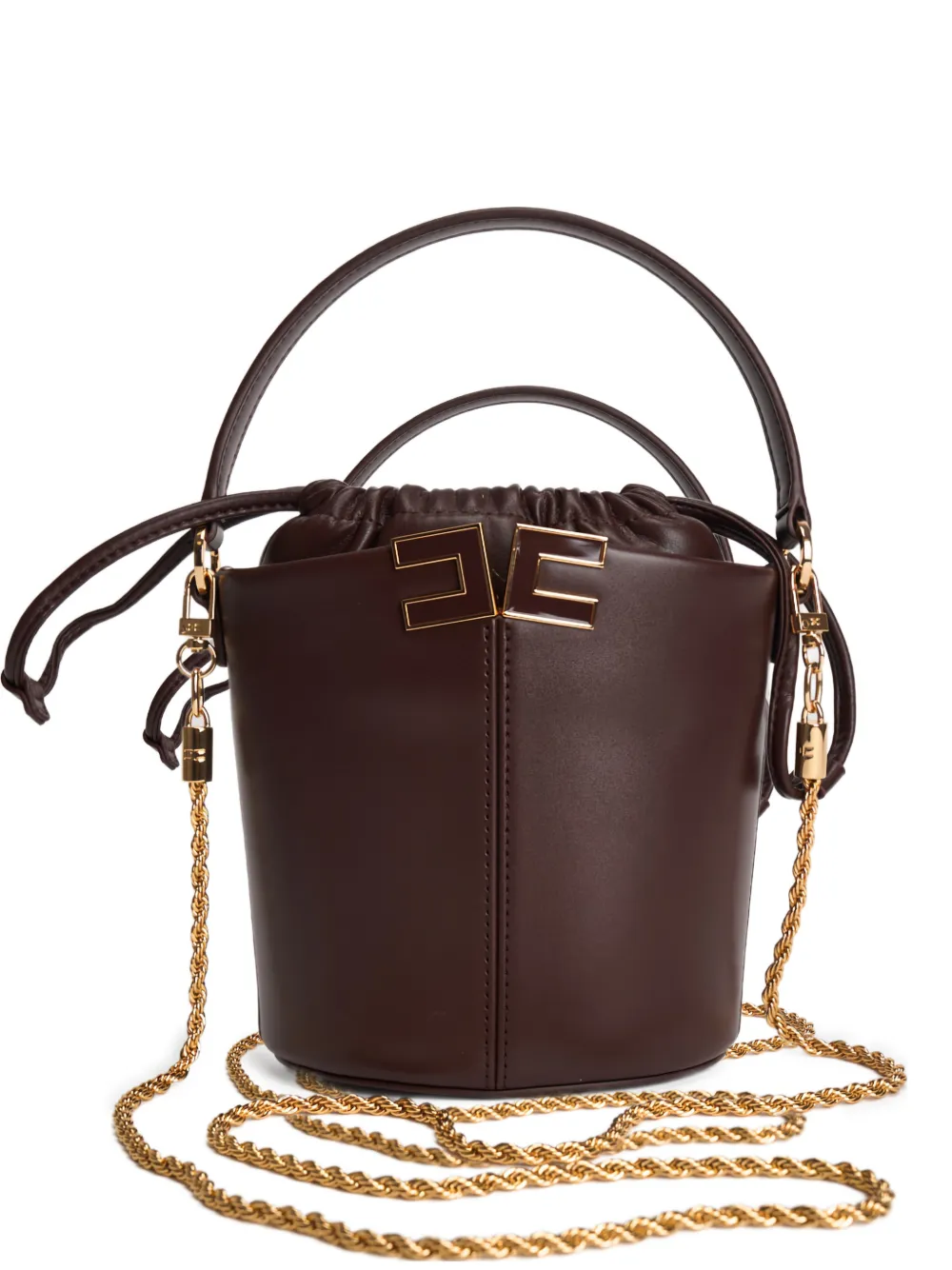 Elisabetta Franchi logo-plaque bucket bag - Marrone