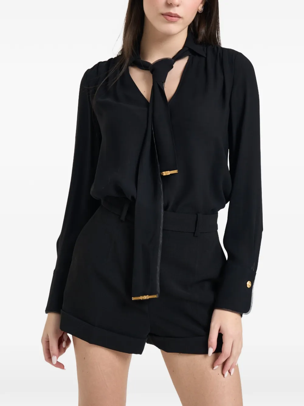 Elisabetta Franchi pussy-bow gold-tone button shirt - Nero