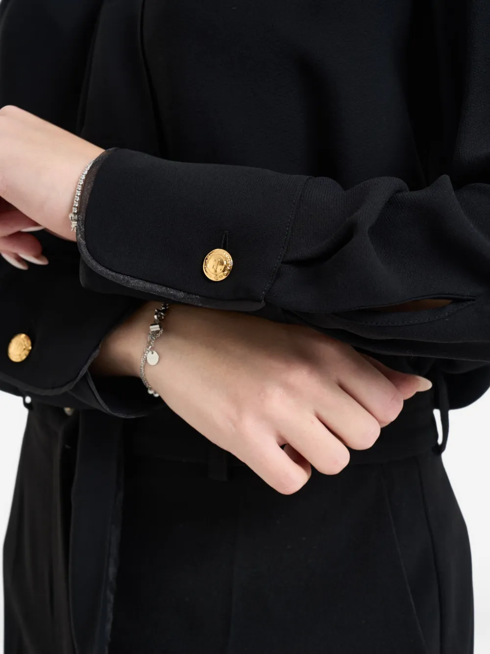Pussy-Bow Gold-Tone Button Shirt