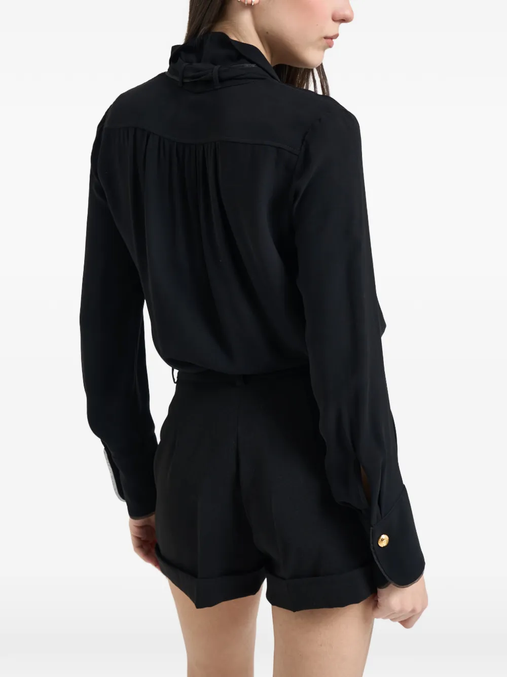Pussy-Bow Gold-Tone Button Shirt