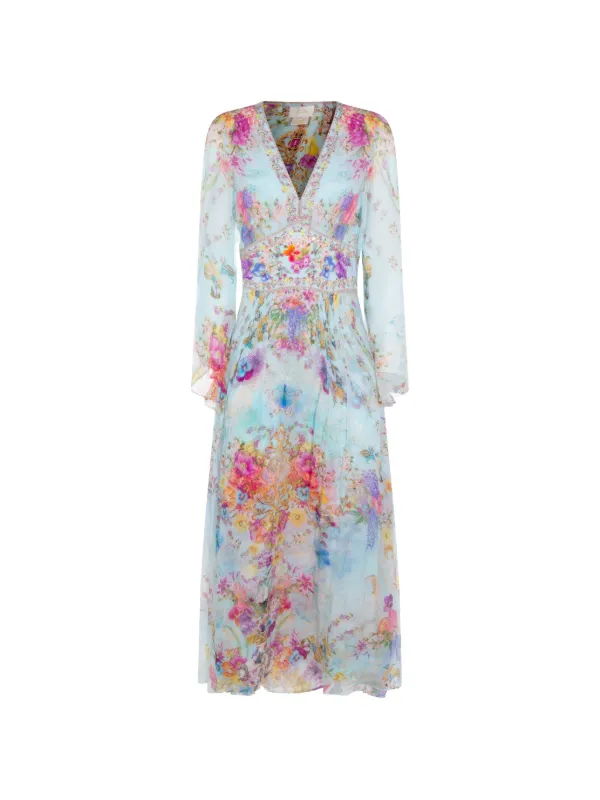 Camilla Bazar Blooms Embellished V-neck Maxi Dress in Blue