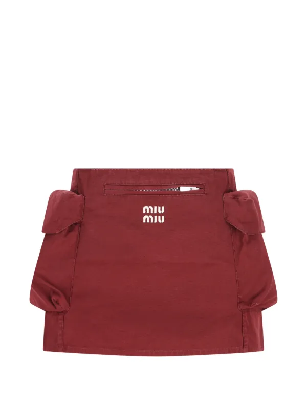 Miu Miu Front Logo Pockets Skirt in Red