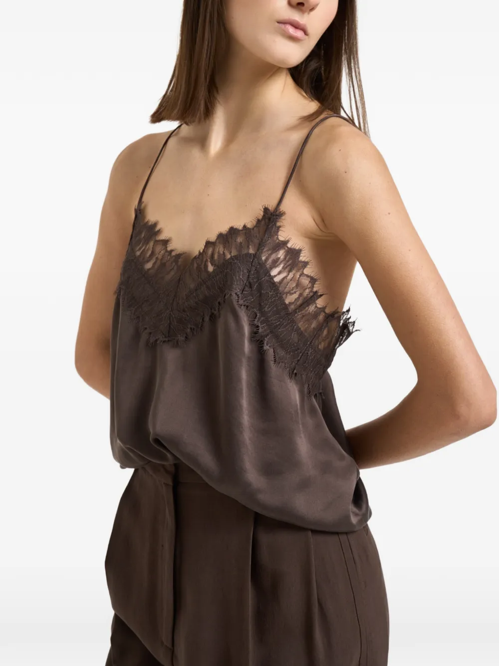  Iro Lace Trim Top - Brown 