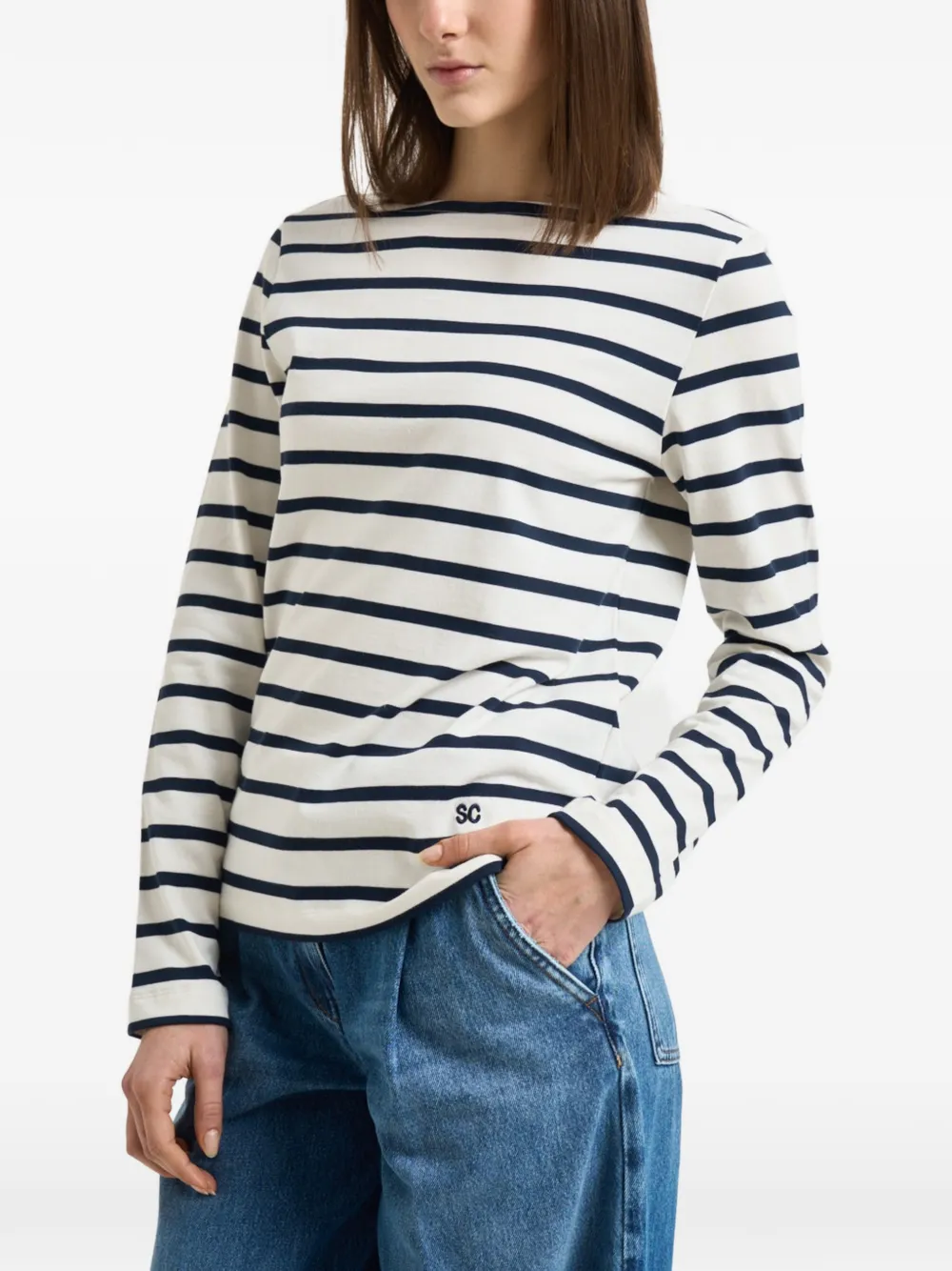 Semicouture Carmelita striped long-sleeve top - Bianco