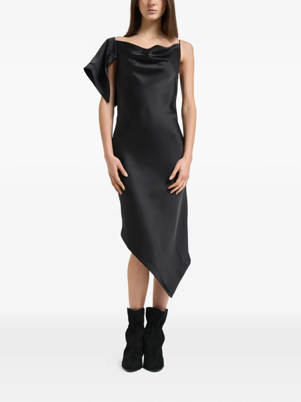 IRO Thiana draped asymmetrical-hem dress - Nero