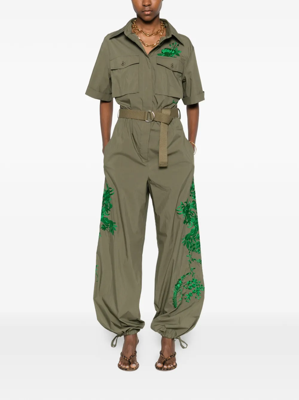  P.a.r.o.s.h. Floral Embroidered Belted Trousers - Green 