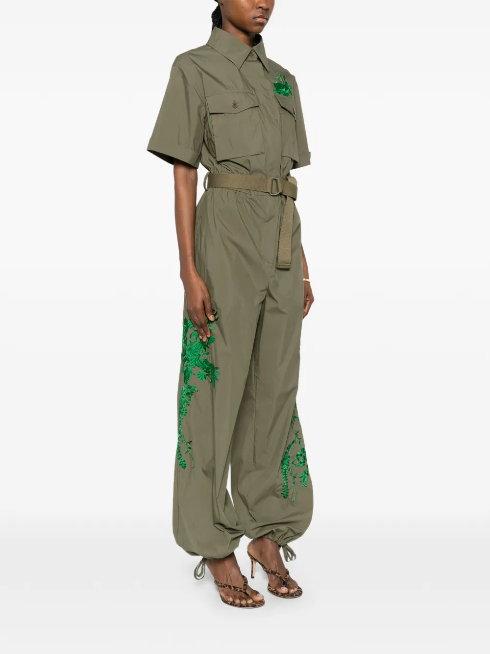 P.a.r.o.s.h. Floral Embroidered Belted Trousers - Green 