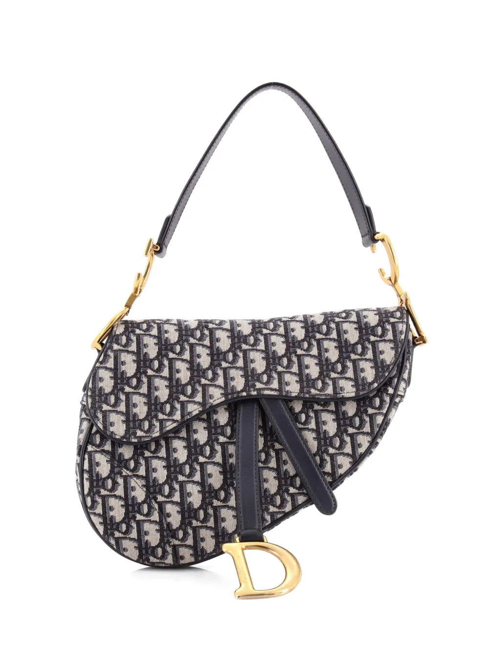 Christian Dior Pre-Owned Borsa a spalla Saddle media in tela con motivo Oblique - Blu