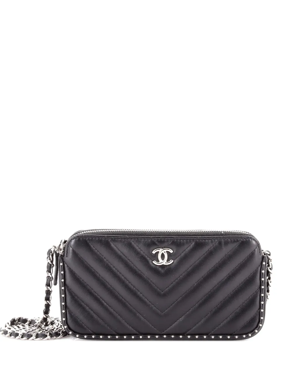 CHANEL Pre-Owned Double Zip Clutch with Chain Chevron Lambskin with Studded Detail crossbody bag - Schwarz