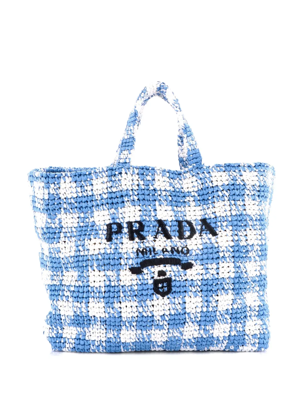 Prada Pre-Owned Borsa tote grande in rafia con logo - Blu