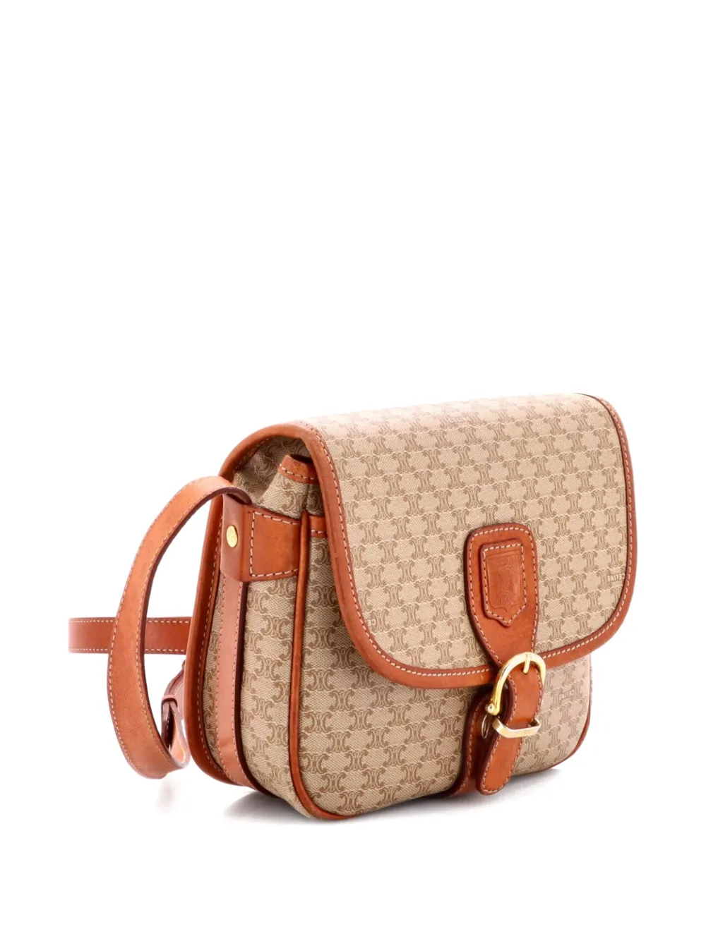  Celine Pre-owned Petit Sac à Bandoulière Vintage Saddle Flap Macadam En Toile Enduite - Tons Neutres 