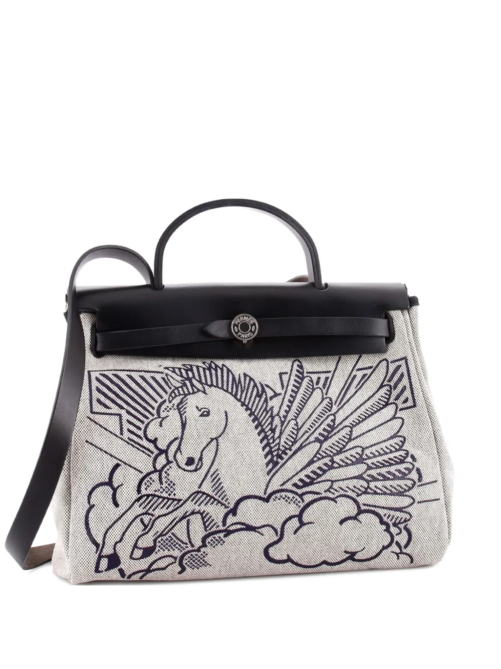 Hermès Pre-Owned Herbag Zip Pegase Pop Toile and Leather 31 shoulder bag - Nero