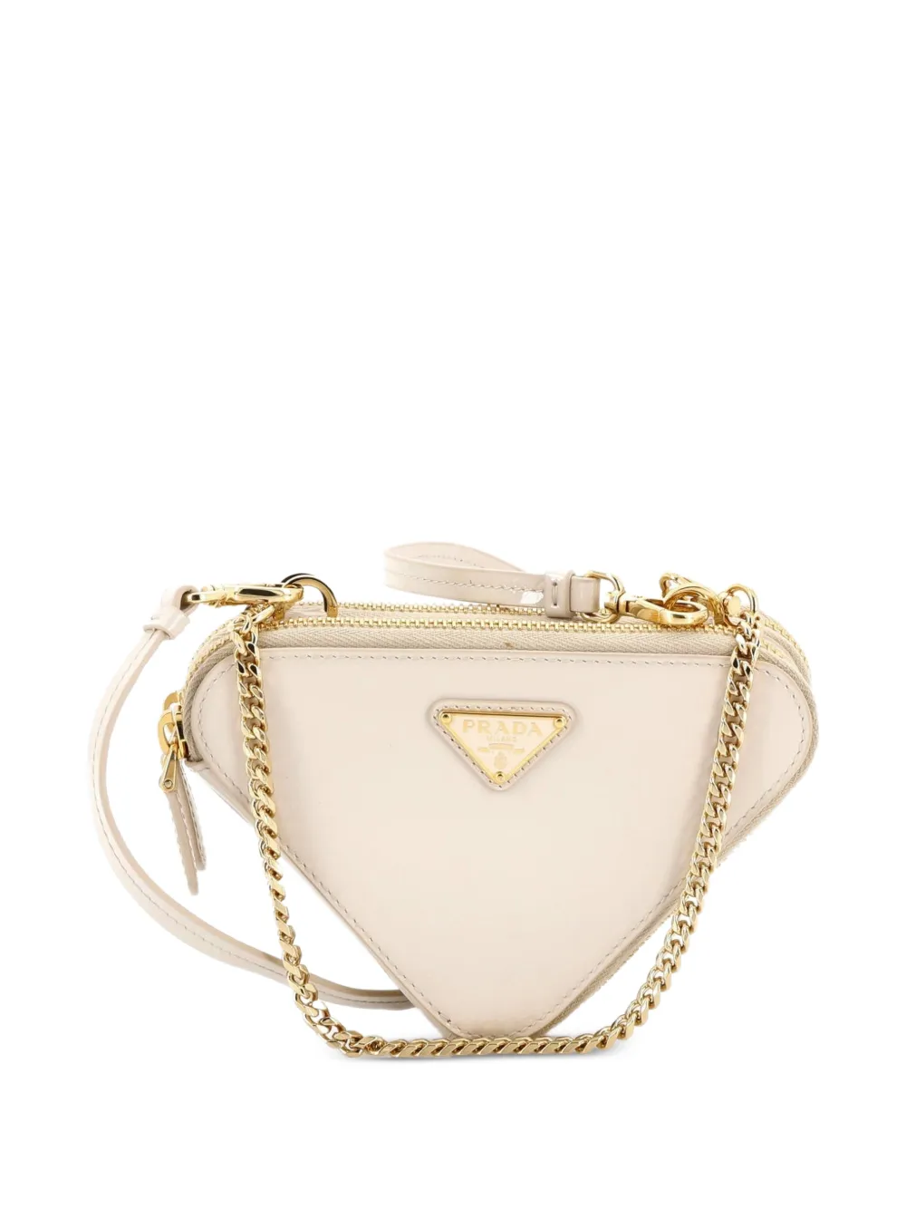 Prada Pre-Owned Triangle Double Zip Pouch Bag with Chain Saffiano Leather Mini crossbody bag - Toni neutri