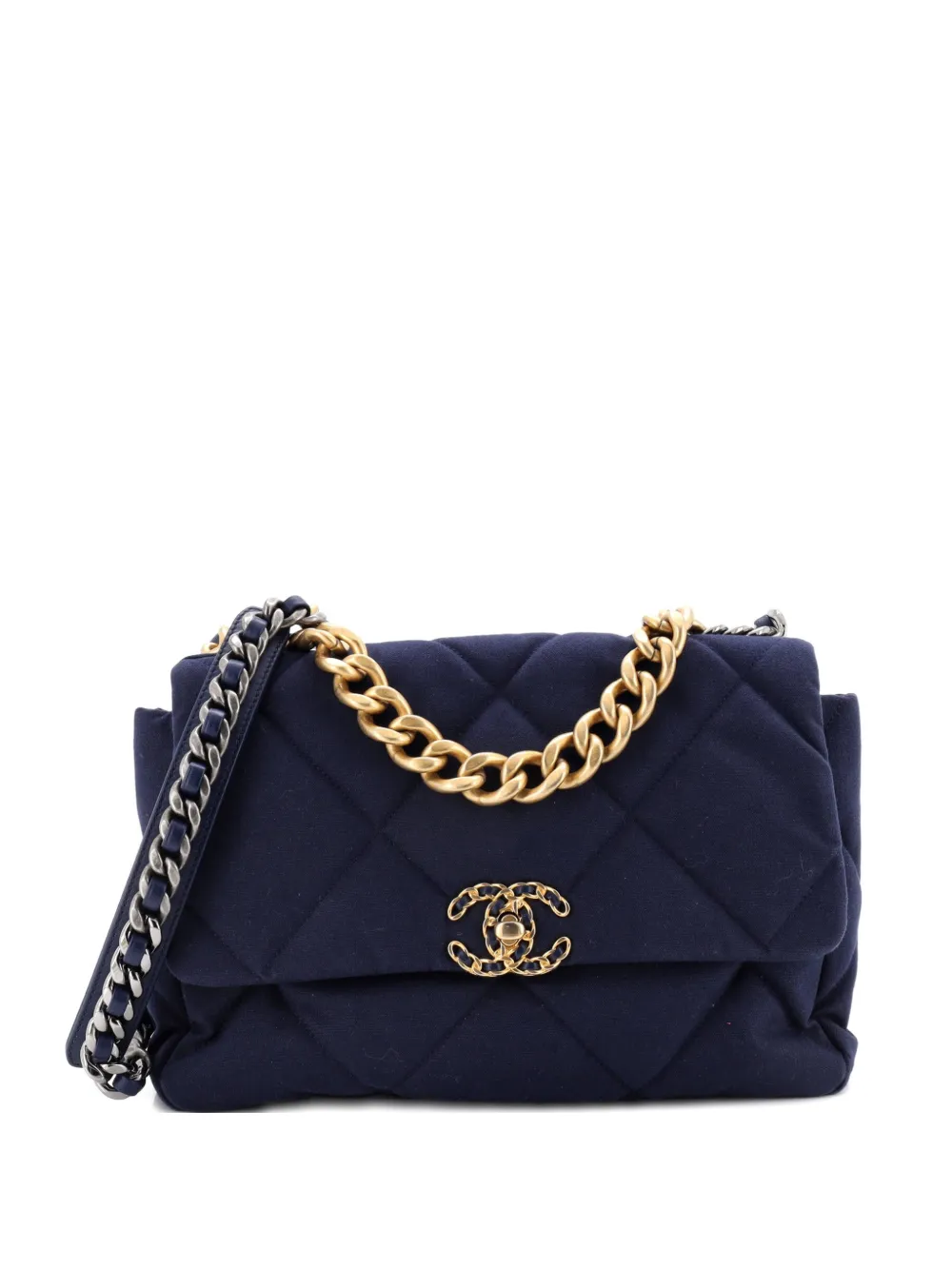 CHANEL Pre-Owned 19 Flap Bag Quilted Canvas Large shoulder bag - Blu