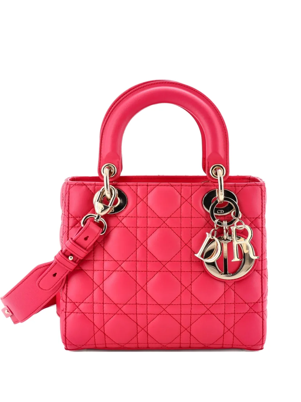 Christian Dior Pre-Owned Lady Dior Chain Bag Cannage Quilt Patent Mini satchel - Rosa