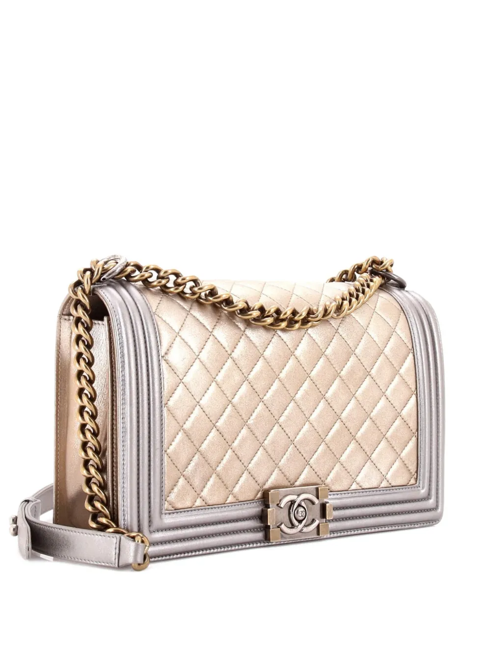 CHANEL Pre-Owned Bicolor Boy Flap Bag Quilted Metallic Calfskin New Medium shoulder bag - Oro