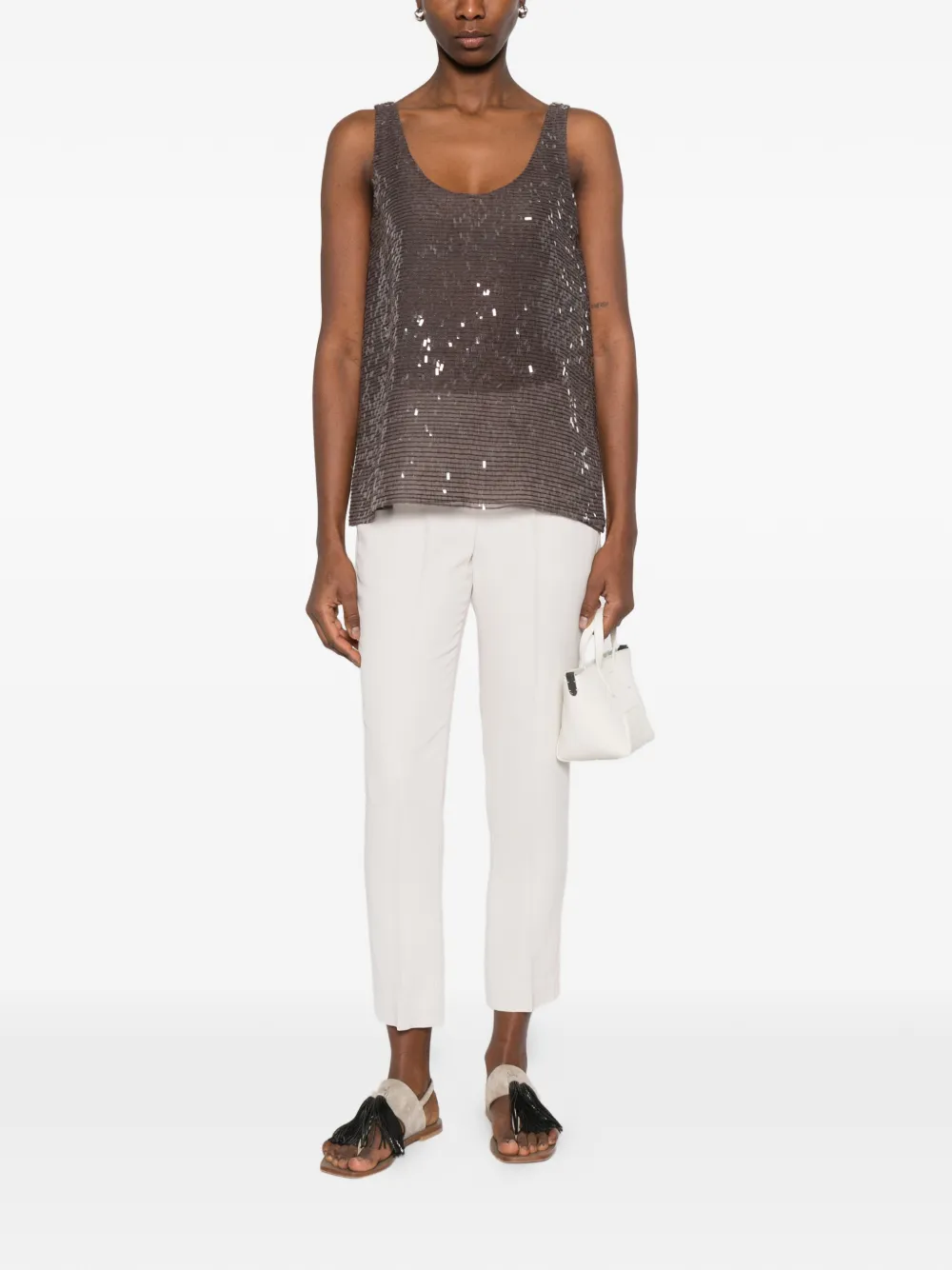Brunello Cucinelli Tanktop verfraaid met pailletten Bruin