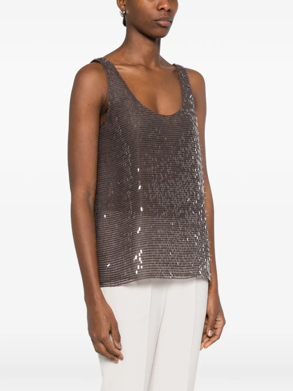 Brunello Cucinelli Tanktop verfraaid met pailletten Bruin