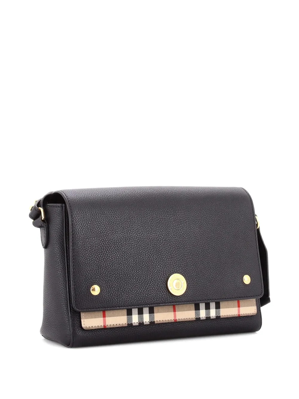 Note Leather With Vintage Check Canvas Medium Crossbody Bag