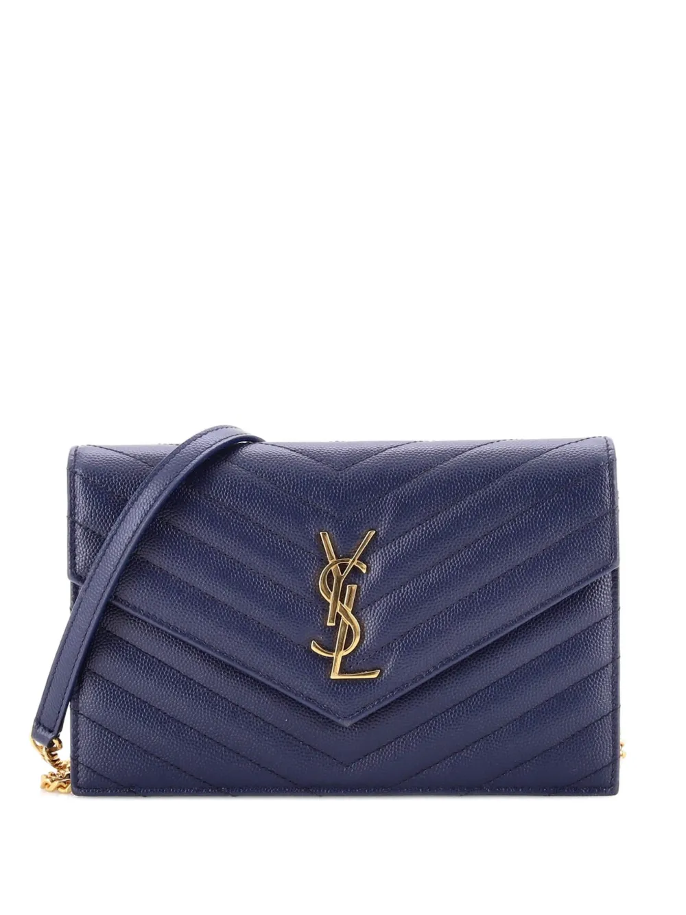 Saint Laurent Pre-Owned Classic Monogram Wallet on Chain Matelasse Chevron Leather Small crossbody bag - Blu