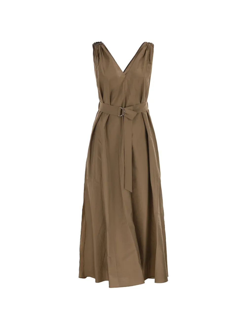 Brunello Cucinelli belted V-neck midi dress - Marrone