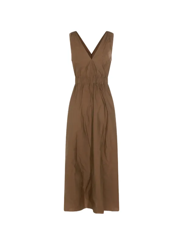 Brunello Cucinelli Belted V-neck Midi Dress in Brown