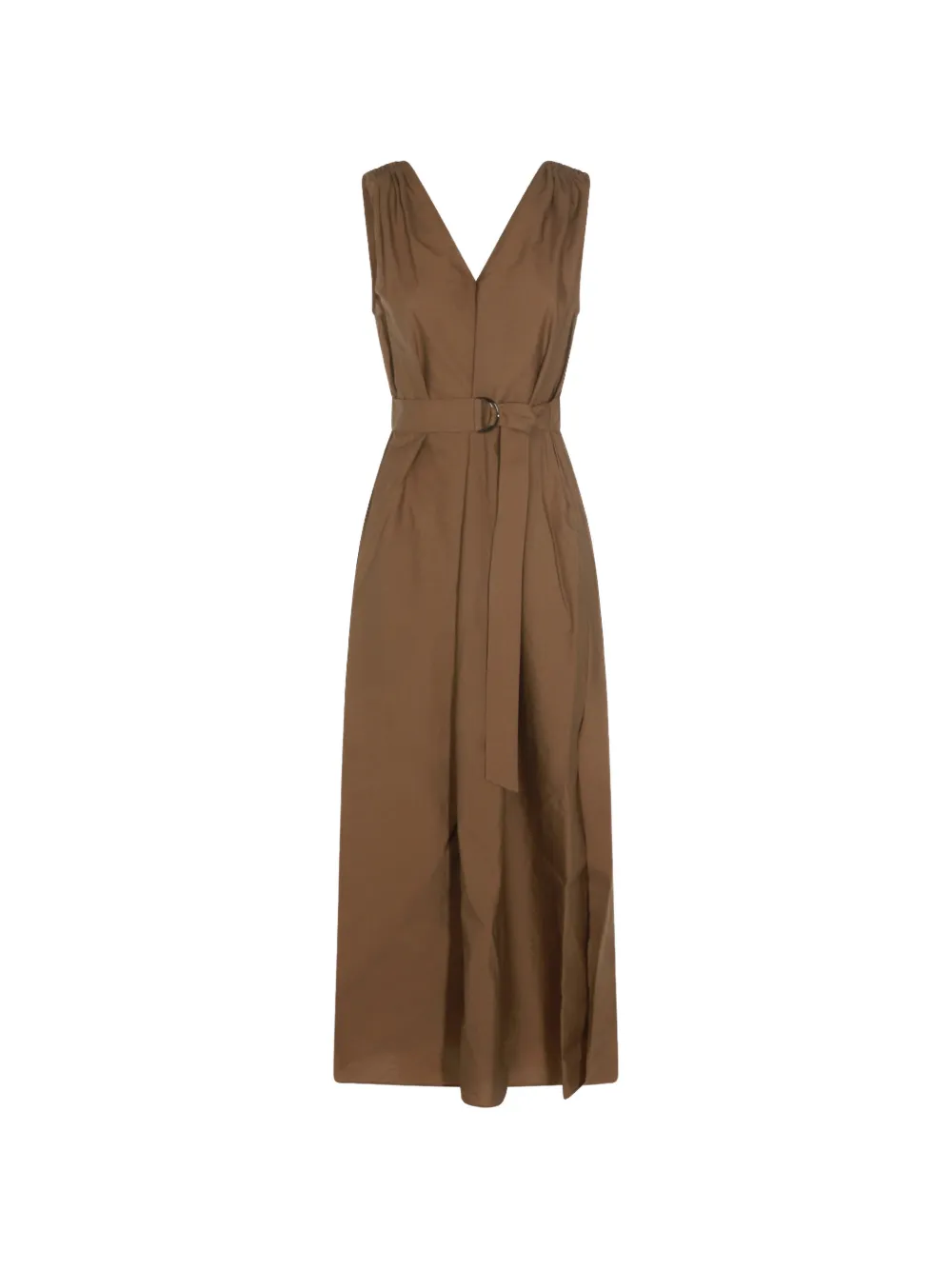 Brunello Cucinelli Belted V-neck Midi Dress in Brown, view 2