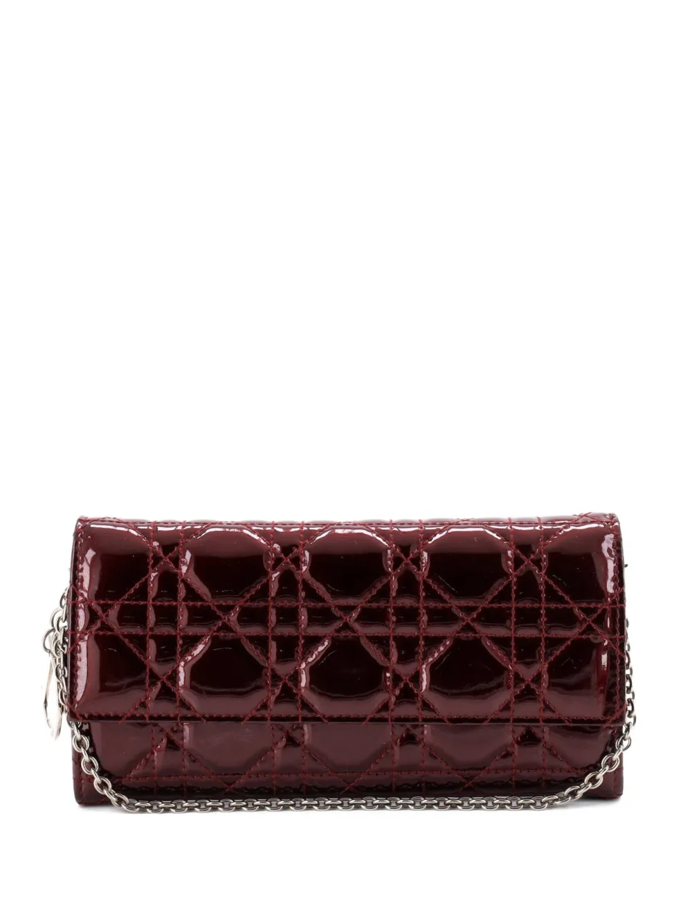 Pre-owned Dior Lady  Rendez Vous Short Chain Wallet Cannage Quilt Patent Shoulder Bag In Red