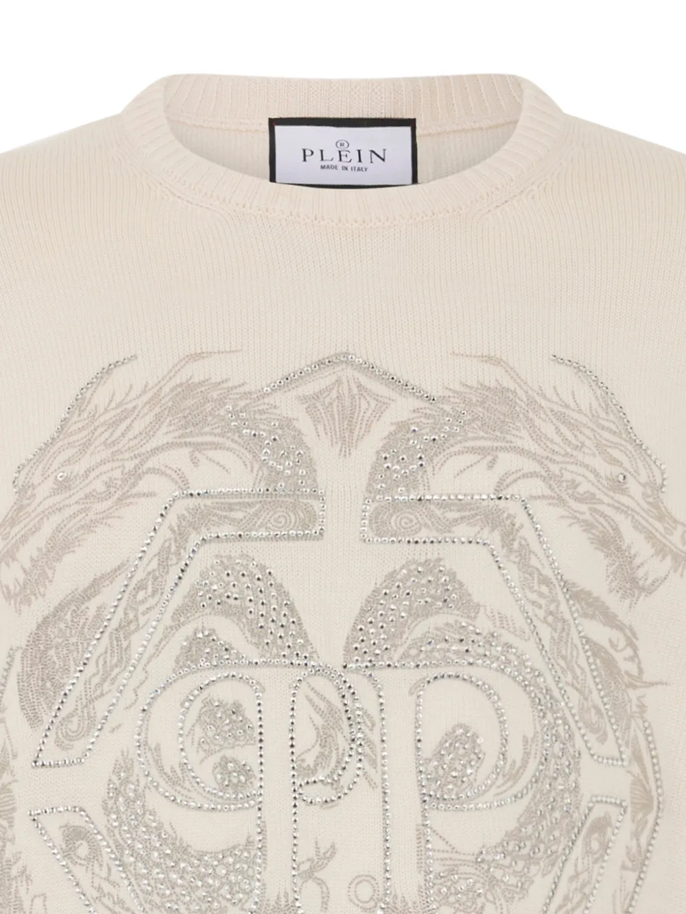 Philipp Plein Trui met ronde hals en grafische draakprint Wit