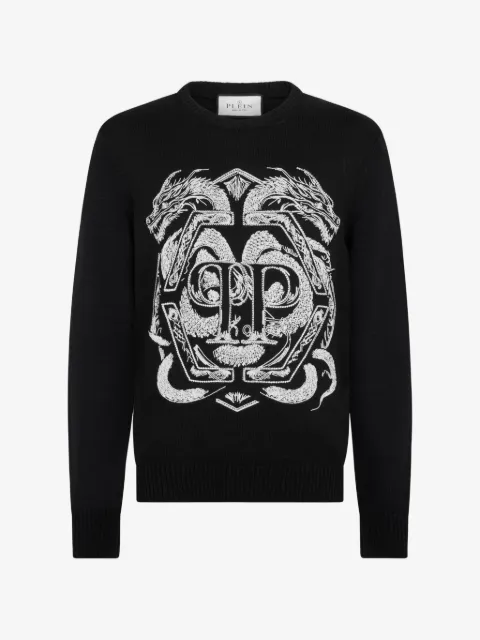 Philipp Plein suéter con bordado gráfico y cuello redondo