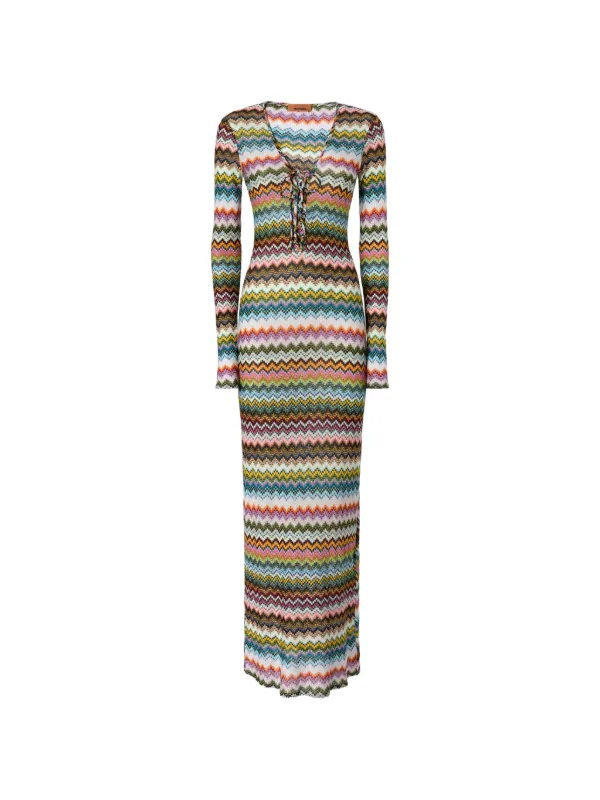 m missoni long sleeve dress Missoni Zigzag-pattern Tie Beach Dress | Blue