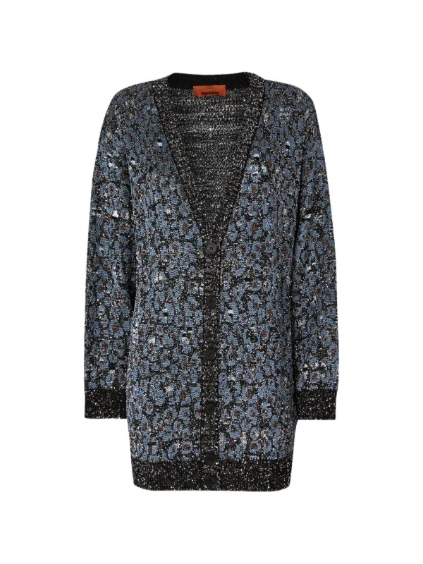 Missoni Oversized Cardigan in an Animal-print Jacquard Knit in Blue