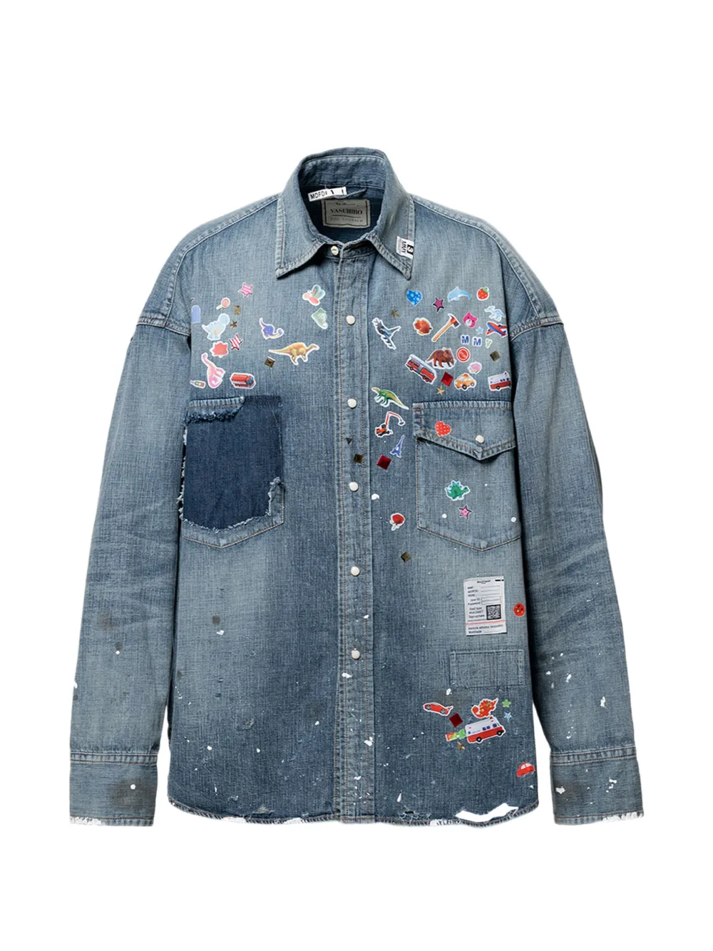 Maison MIHARA YASUHIRO sticker-print denim shirt - Blu