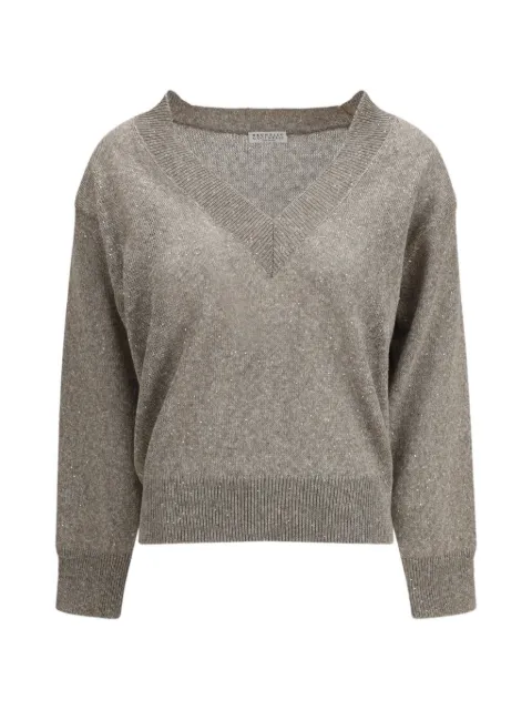 Brunello Cucinelli — V-neck embellished sweater