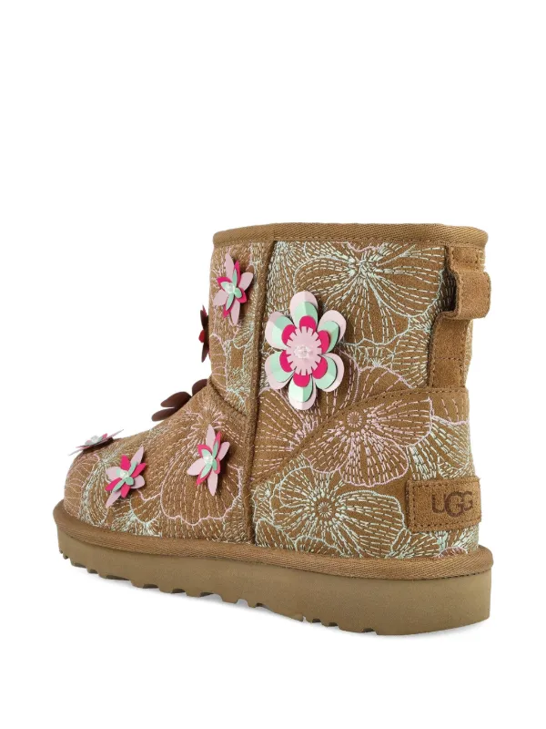 UGG Mini Meadow Embroidery Floral Appliqué Ankle Boots | Brown