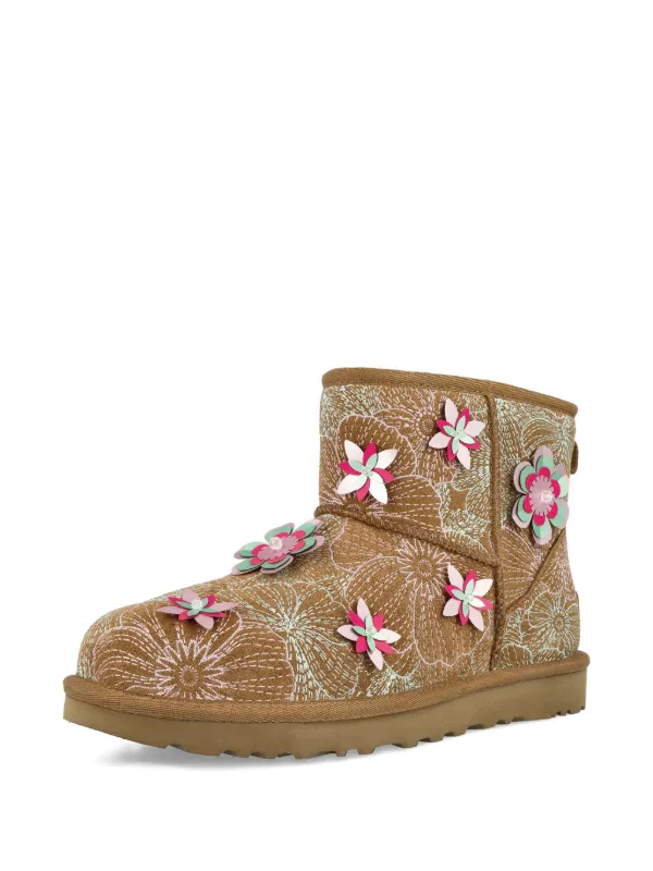 UGG Mini Meadow Embroidery Floral Appliqué Ankle Boots | Brown