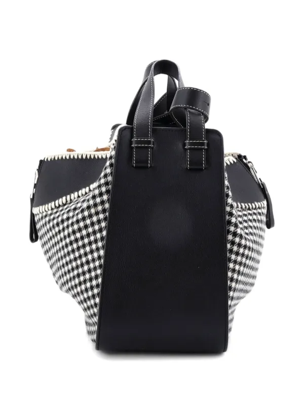 ブラック チェック柄 バッグ　LOEWE Loewe Pre-Owned Hammock Bag Leather And Tweed Small Satchel