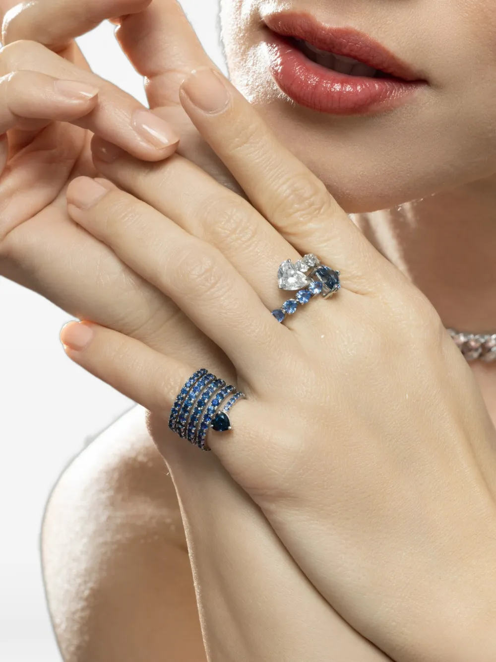 SHAY blue sapphire spiral heart ring - Argento