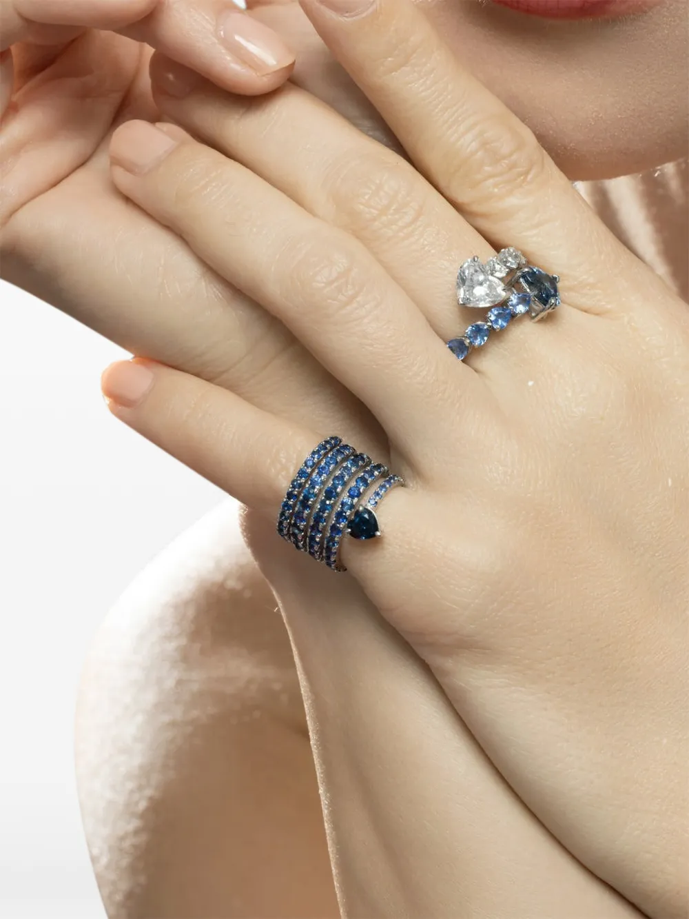 SHAY blue sapphire spiral heart ring - Argento