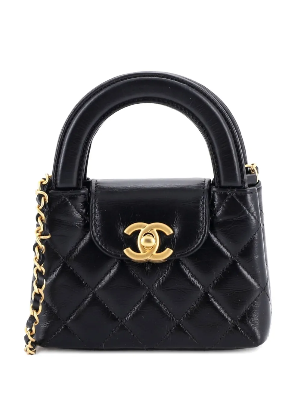 CHANEL Pre-Owned Kelly Top Handle Shopping Bag Quilted Shiny Aged Calfskin Nano crossbody bag - Nero